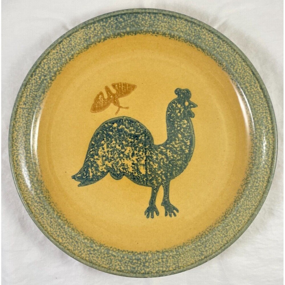 Pfaltzgraff Rooster Charger Platter Chop Plate America Folk Art Yellow Sponge
